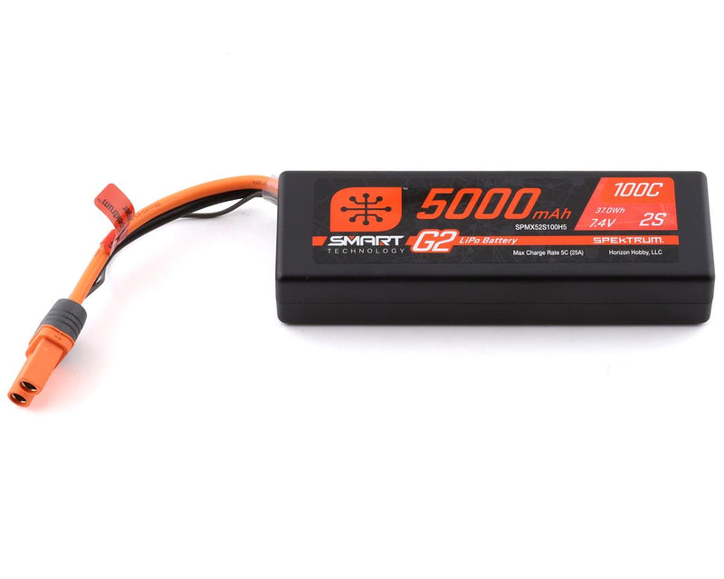 SPMX52S100H5 Spektrum 5000mAh 2S 7.4V 100C Smart G2 Hard Case LiPo Battery with IC5 Connector