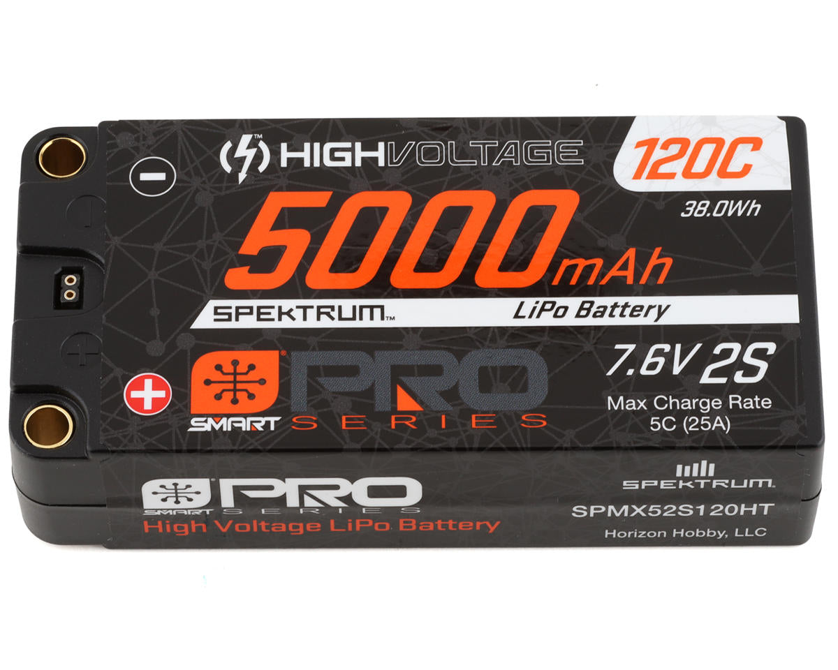 SPMX52S120HT Spektrum 5000mAh 2S 7.6V 120c Smart Pro Race HV LiPo Battery with 5mm Bullets Spektrum