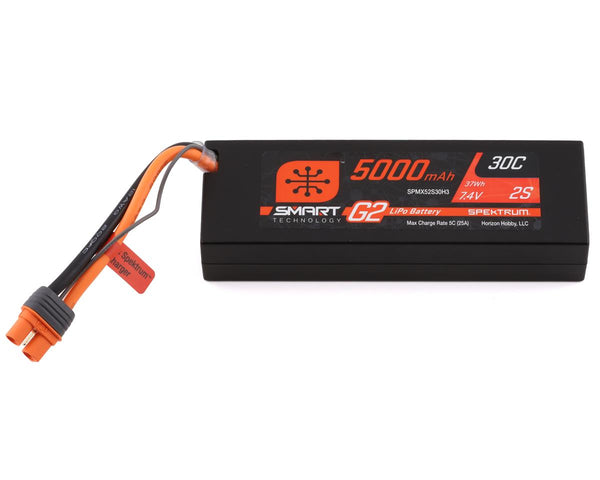 SPMX52S30H3 Spektrum 5000mAh 2S 7.4V 30c Smart G2 Hard Case LiPo Battery with IC3 Connector