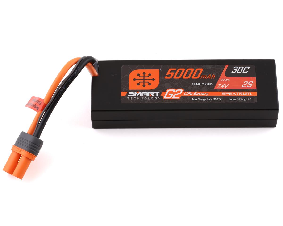 SPMX52S30H5 Spektrum 5000mAh 2S 7.4V 30c Smart G2 Hard Case LiPo Battery with IC5 Connector Spektrum
