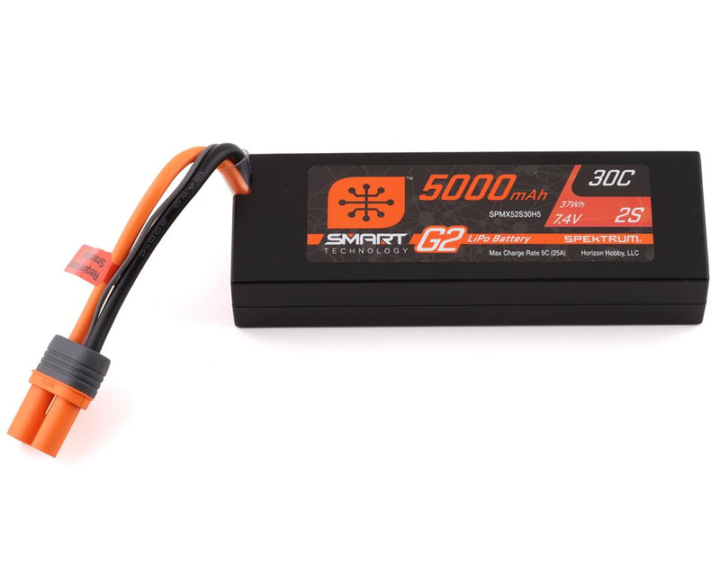 SPMX52S30H5 Spektrum 5000mAh 2S 7.4V 30c Smart G2 Hard Case LiPo Battery with IC5 Connector