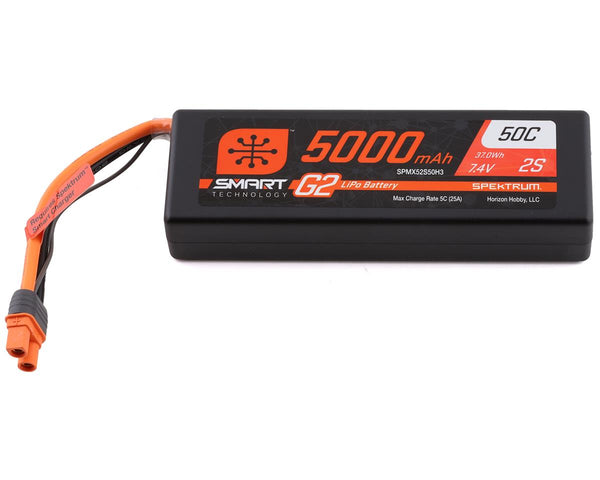 SPMX52S50H3 Spektrum 5000mAh 2S 7.4V 50c Smart G2 Hard Case LiPo Battery with IC3 Connector