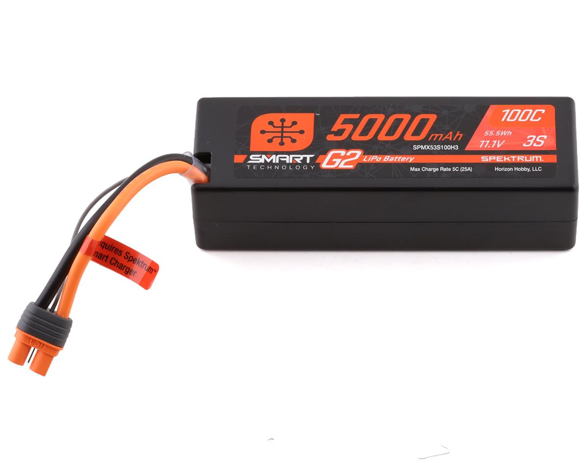 SPMX53S100H3 Spektrum 5000mAh 3S 11.1V 100C Smart G2 Hard Case LiPo Battery with IC3 Connector Spektrum