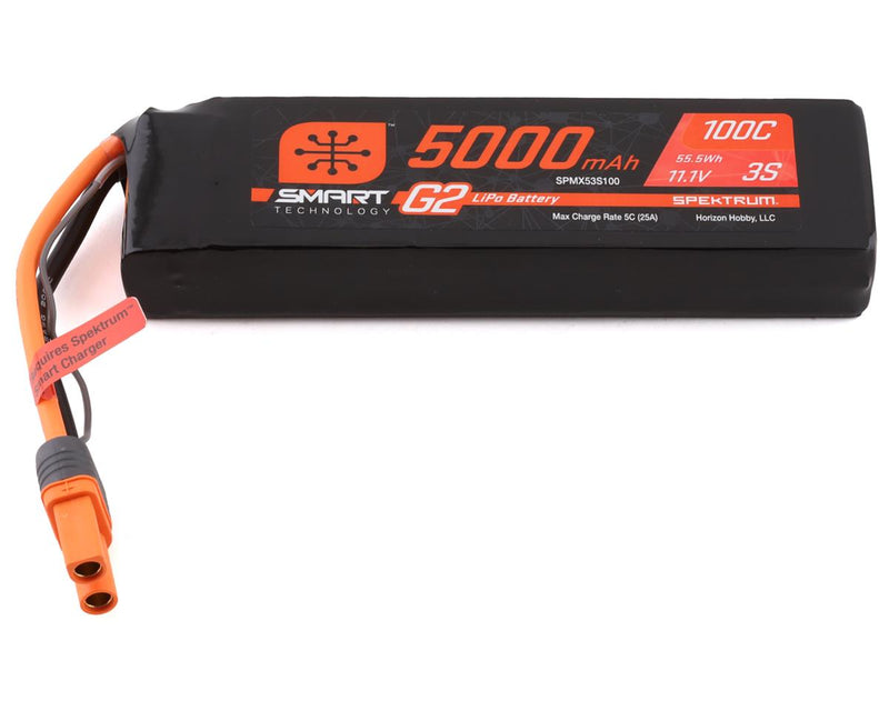 SPMX53S100 Spektrum 5000mAh 3S 11.1V 100C Smart G2 LiPo Battery with IC5 Connector