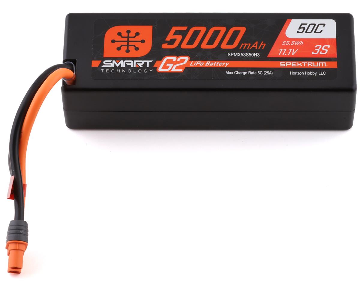 SPMX53S50H3 Spektrum 5000mAh 3S 11.1V 50c Smart G2 Hard Case LiPo Battery with IC3 Connector Spektrum