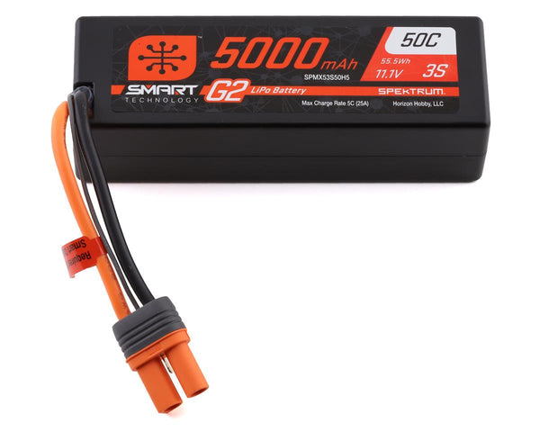 Spektrum 5000mAh 3S 11.1V 50c Smart G2 Hard Case LiPo Battery with IC5 Connector