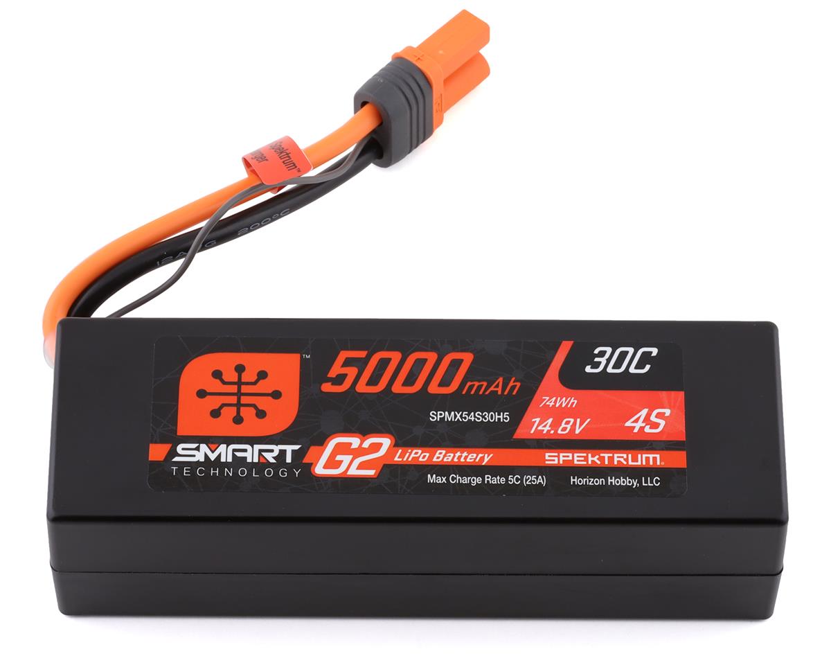 SPMX54S30H5 Spektrum 5000mAh 4S 14.8V 30c Smart G2 Hard Case LiPo Battery with IC5 Connector Spektrum