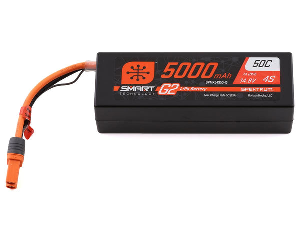 Spektrum 5000mAh 4S 14.8V 50c Smart G2 Hard Case LiPo Battery with IC5 Connector