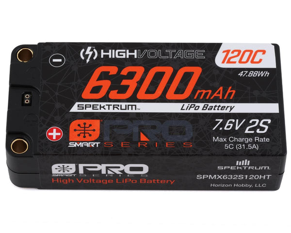 SPMX632S120HT Spektrum 6300mAh 2S 7.6V 120c Smart Pro Race HV LiPo Battery with 5mm Bullets