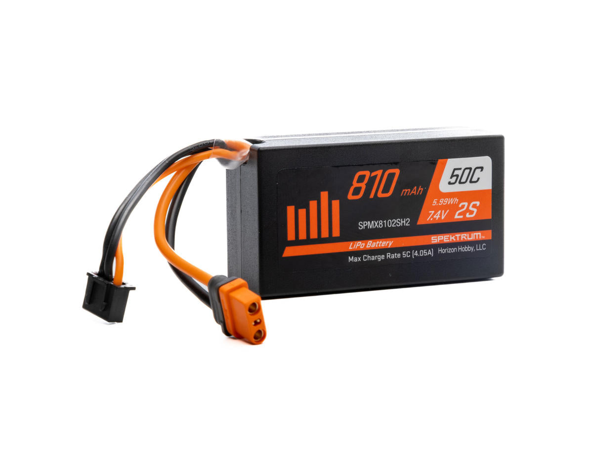 SPMX8102SH2 Spektrum 810mAh 2S 7.4V 50C Mini LiPo with IC2 Connector, DYNB825H2 Spektrum