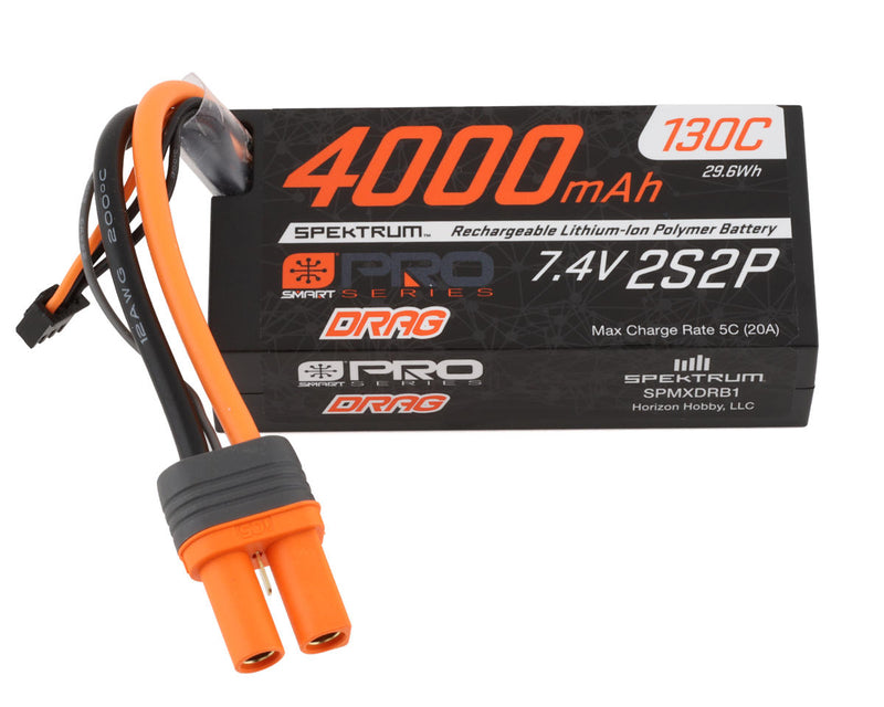 SPMXDRB1 Spektrum 4000mAh 2S2P 7.4V 130C Smart Pro Drag LiPo Battery with IC5 Connector