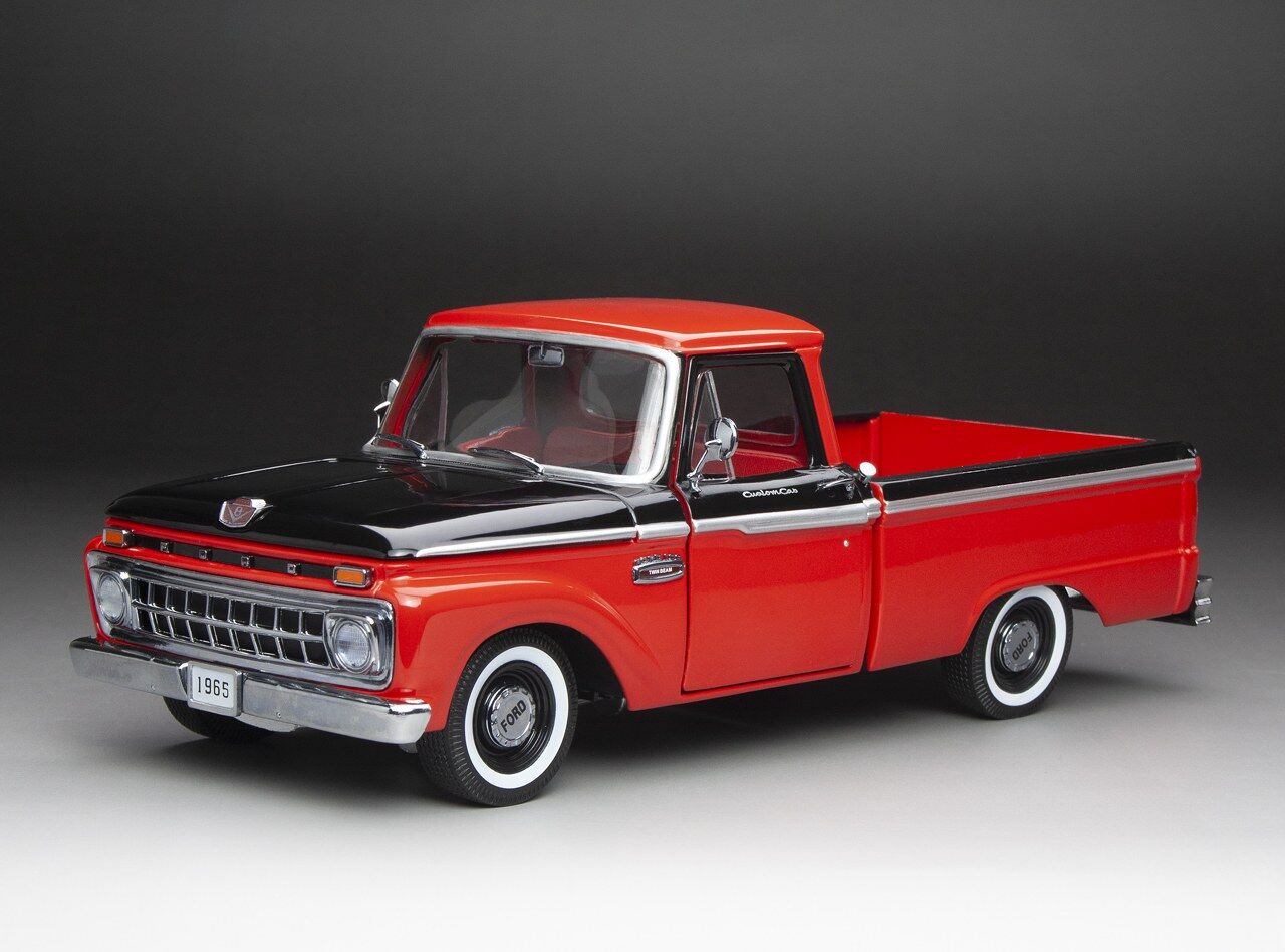 Sun Star 1/18 1965 Ford F-100 Custom Cab Pickup - Rangoon Red / Black