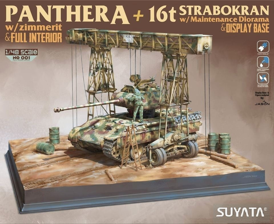 SUY-NO-001 Suyata 1/48 Panther A + 16T Strabokran w/ Maintenance Diorama & Display Base Plastic Model Ki Suyata