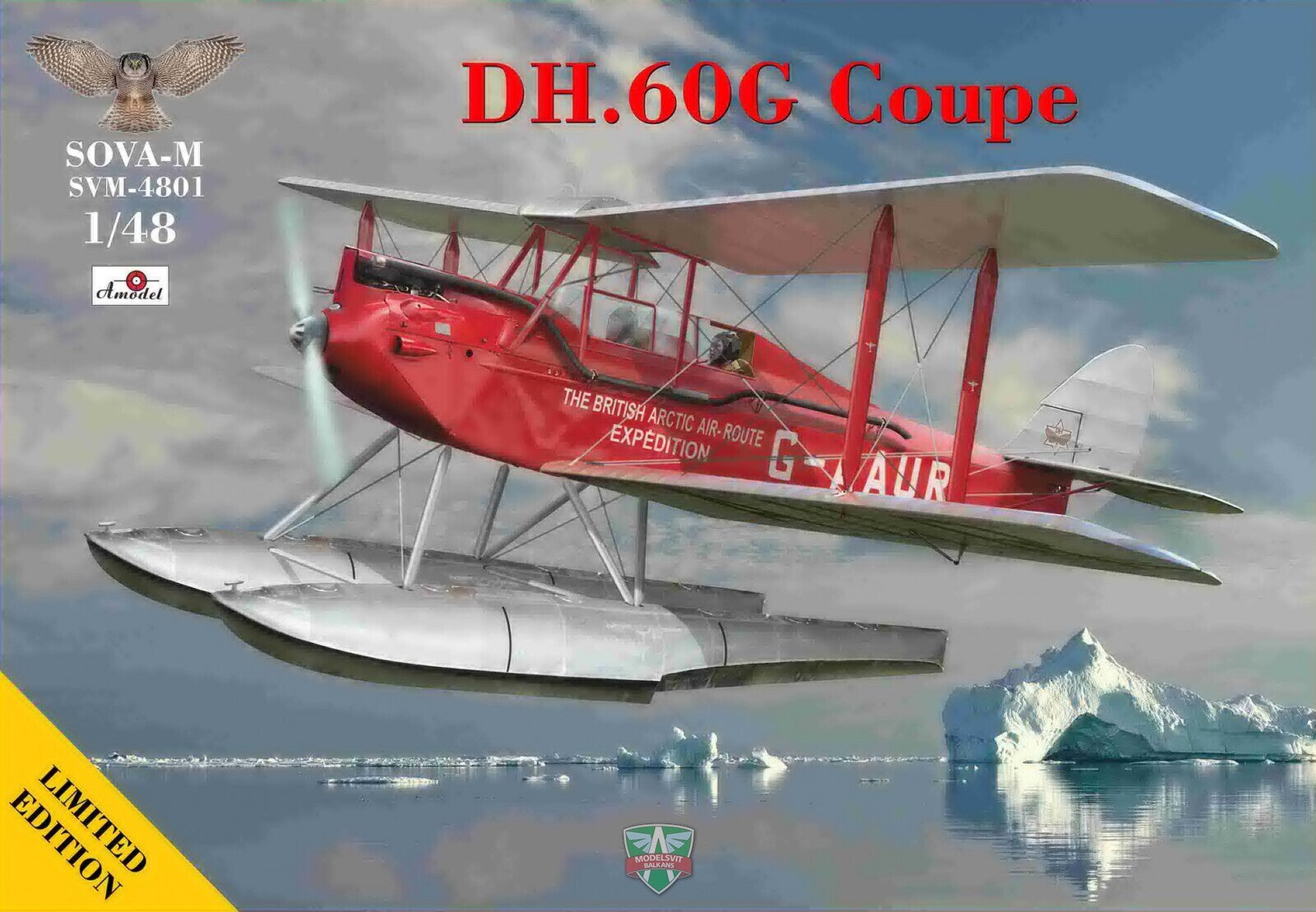 Sova-M 1/48 DH.60G Coupe (British Polar expedition) + beaching trolley Plastic Model Kit