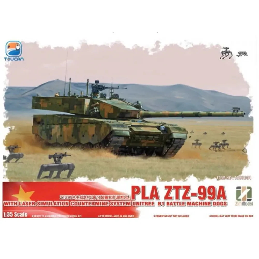 Toucan 1/35 ZTZ-99A MBT (With Laser Simulation Countermine System Unitree B1 Batle Machine Dogs) Plastic Model Kit