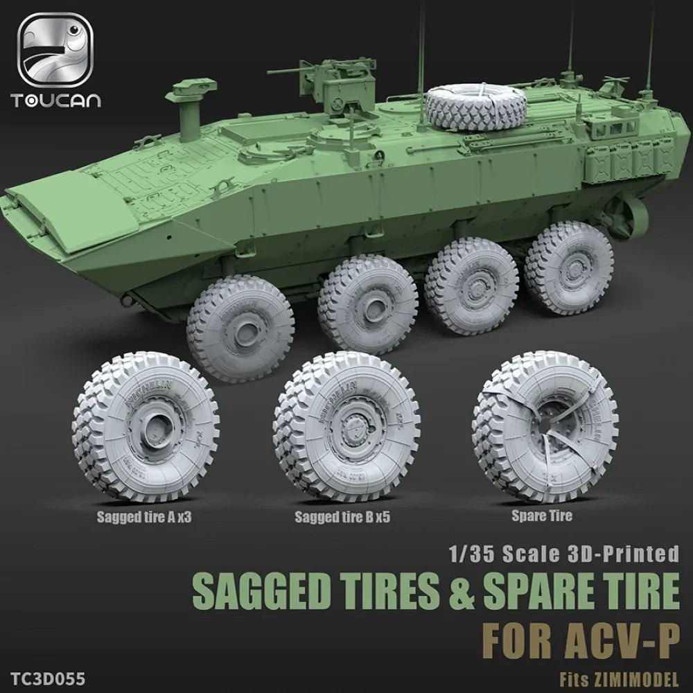 Toucan 1/35 3D-Printed Sagged Tires & Spare Tire - ACV-P