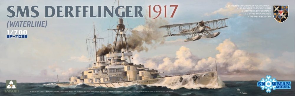 TK-SP7039 Takom 1/700 SMS Derfflinger 1917 (Waterline) w/3D printed FF-33E (Snowman) Plastic Model Kit [SP-7039] Takom
