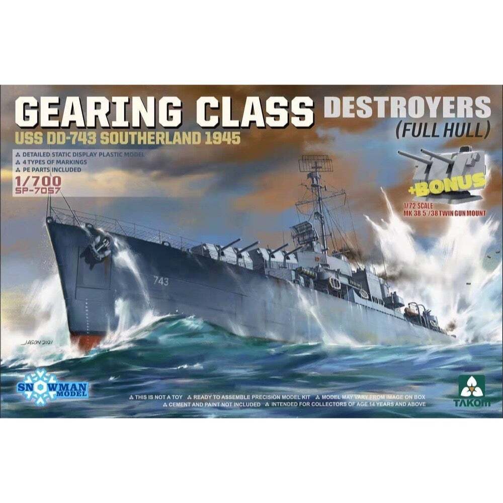 TK-SP7057 Takom 1/700 Gearing Class Destroyer USS DD-743 Southerland 1945 (Snowman) Full Hull Model Kit [SP-7057] Takom