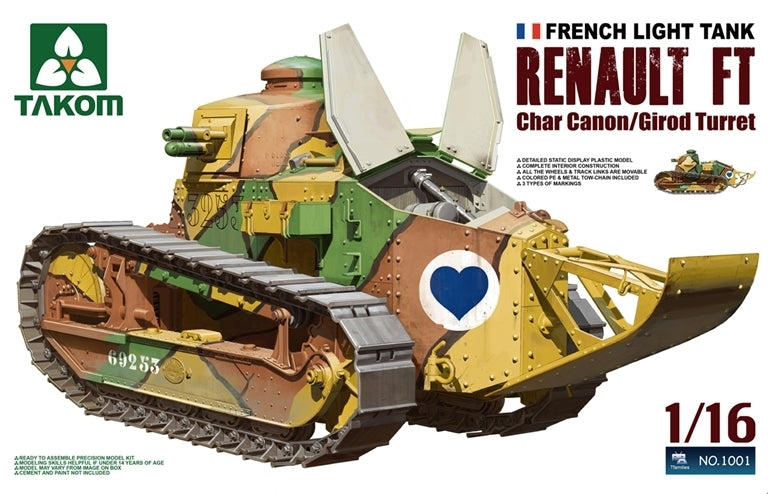 TK1001 Takom 1/16 French Light Tank Renault FT char canon/Girod turret Plastic Model Kit [1001] Takom