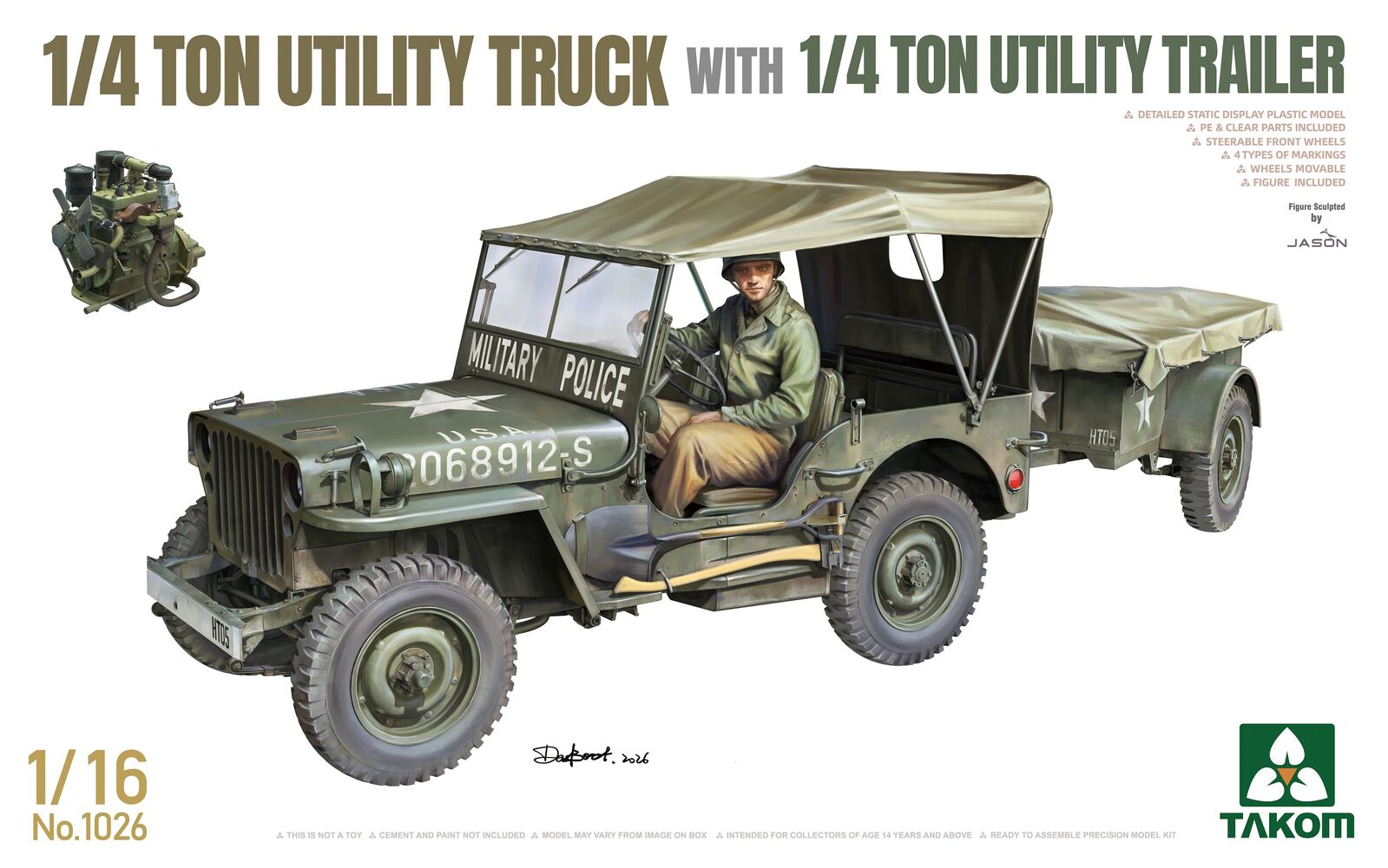 Takom 1/16 1/4 Ton Utility Truck with 1/4 Ton Utility Trailer Plastic Model Kit