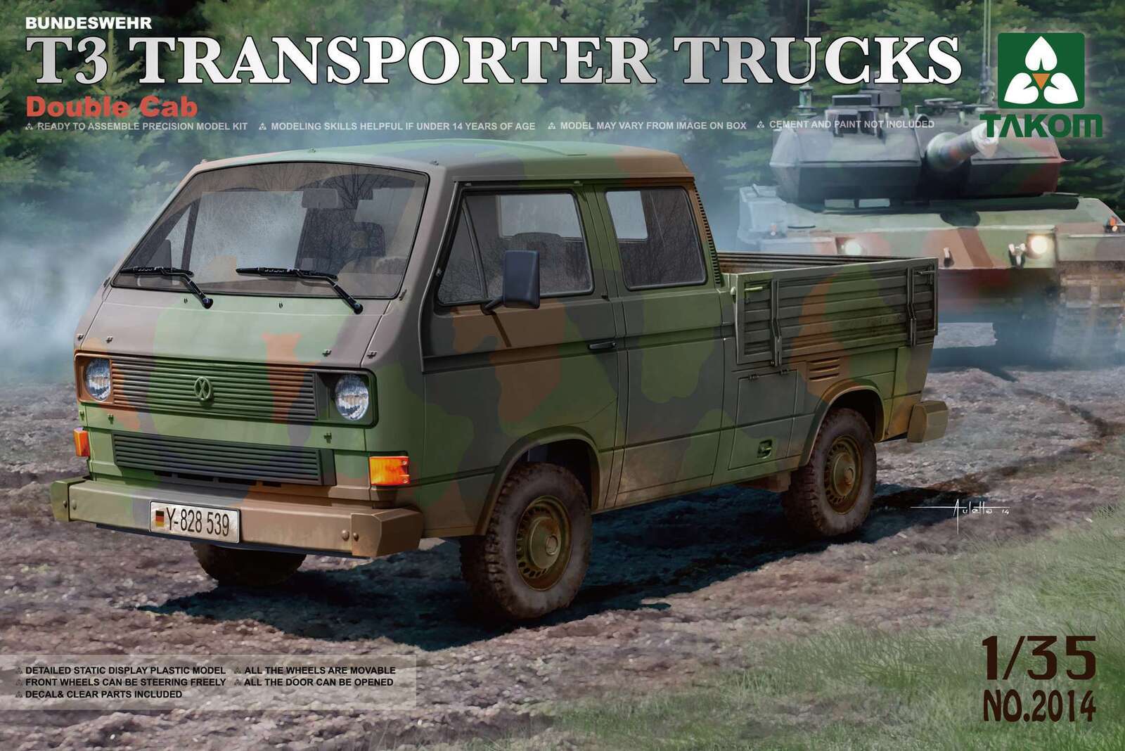 TK2014 Takom 1/35 Bundeswehr T3 Transporter Trucks/ Double Cab Plastic Model Kit [2014] Takom