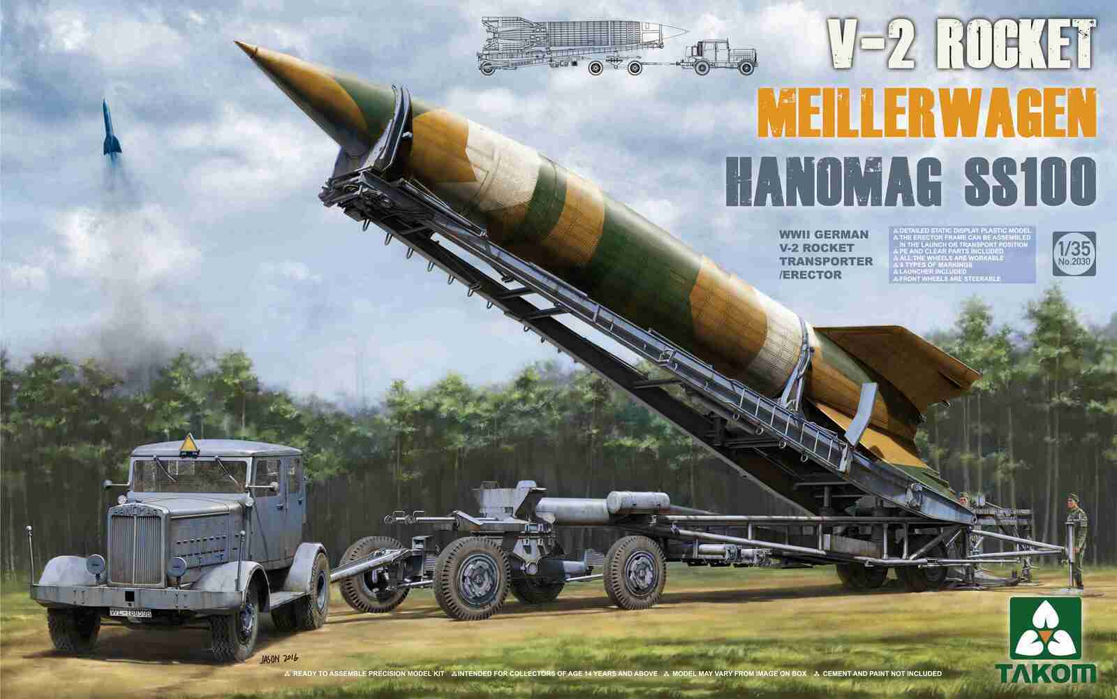 TK2030 Takom 1/35 WWII German V-2 Rocket Transporter/Erector Meillerwagen + Hanomag SS100 Plastic Kit Takom