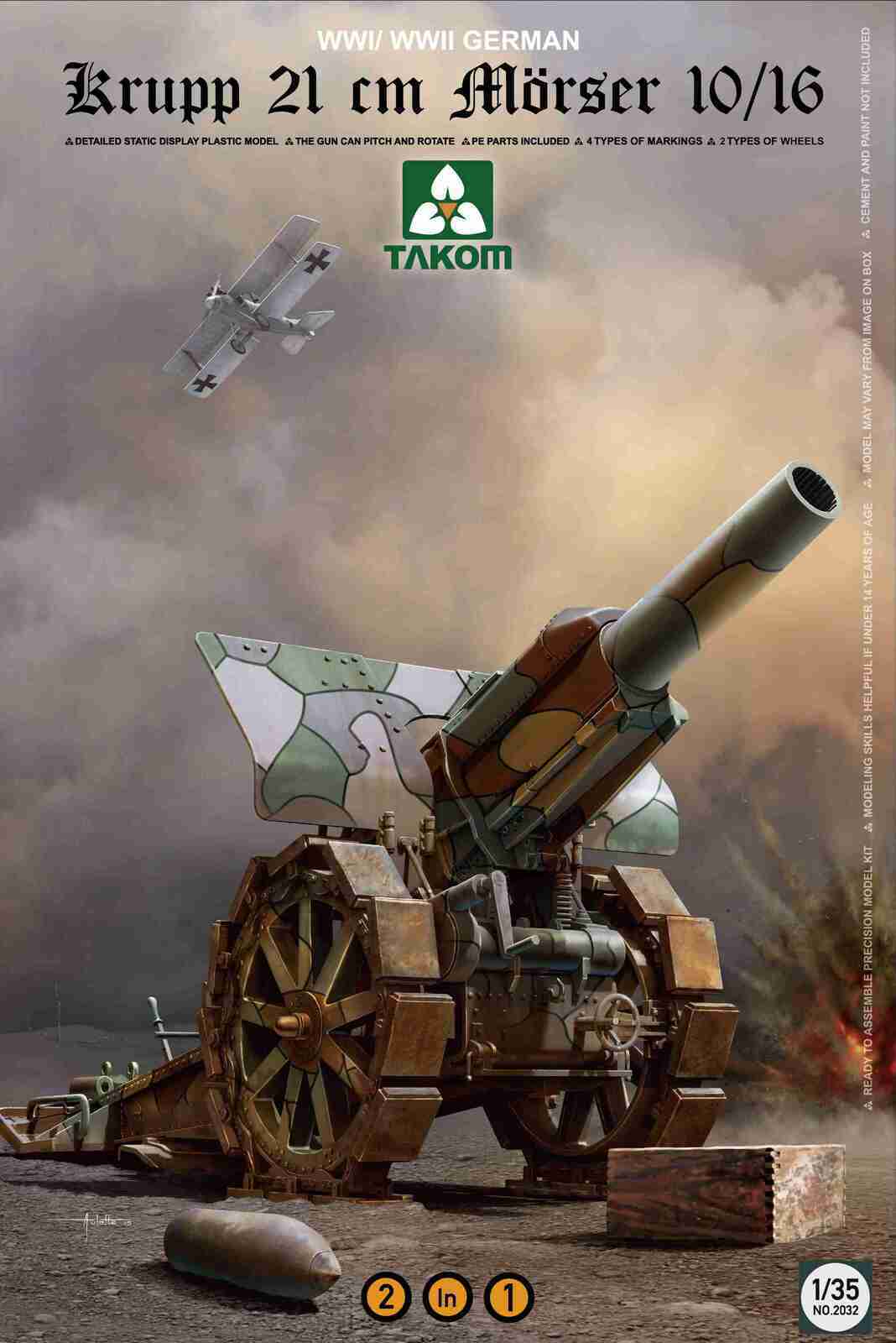 TK2032 Takom 1/35 Krupp 21 cm Mo¨rser 10/16 2in1 Plastic Model Kit Takom