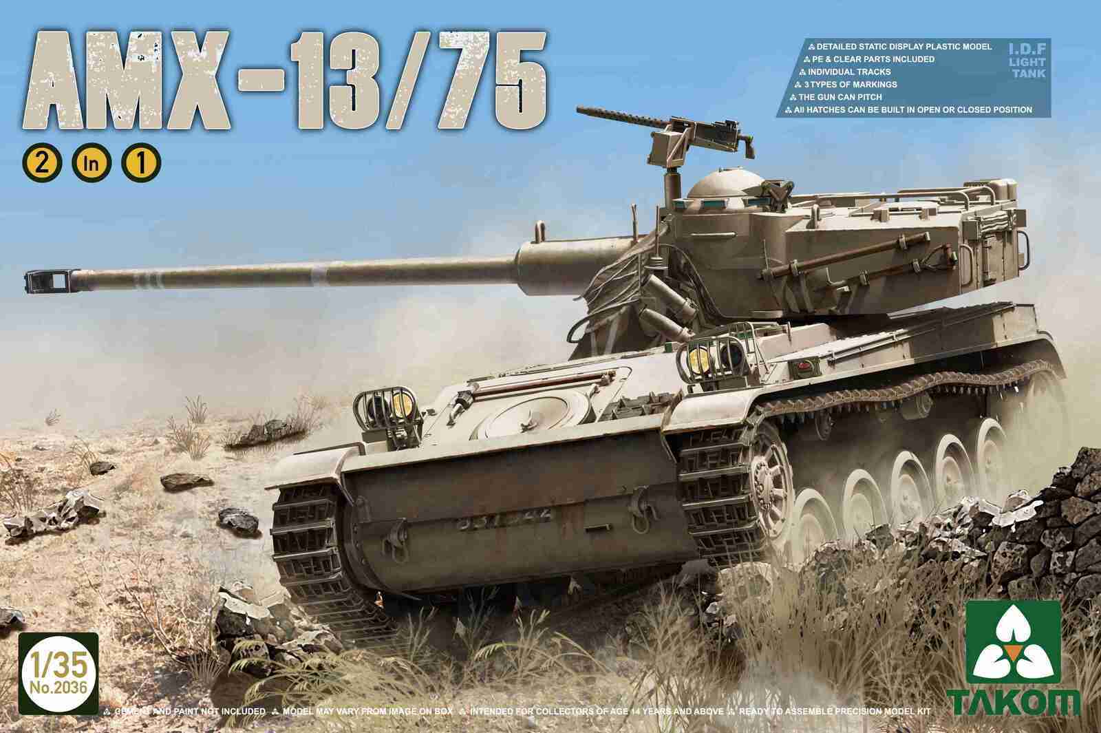 TK2036 Takom 1/35 I.D.F Light Tank AMX-13/75 2 in 1 Plastic Model Kit Takom