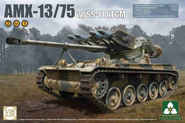 TK2038 Takom 1/35 French Light Tank AMX-13/75 with SS-11 ATGM 2 in 1 Plastic Model Kit