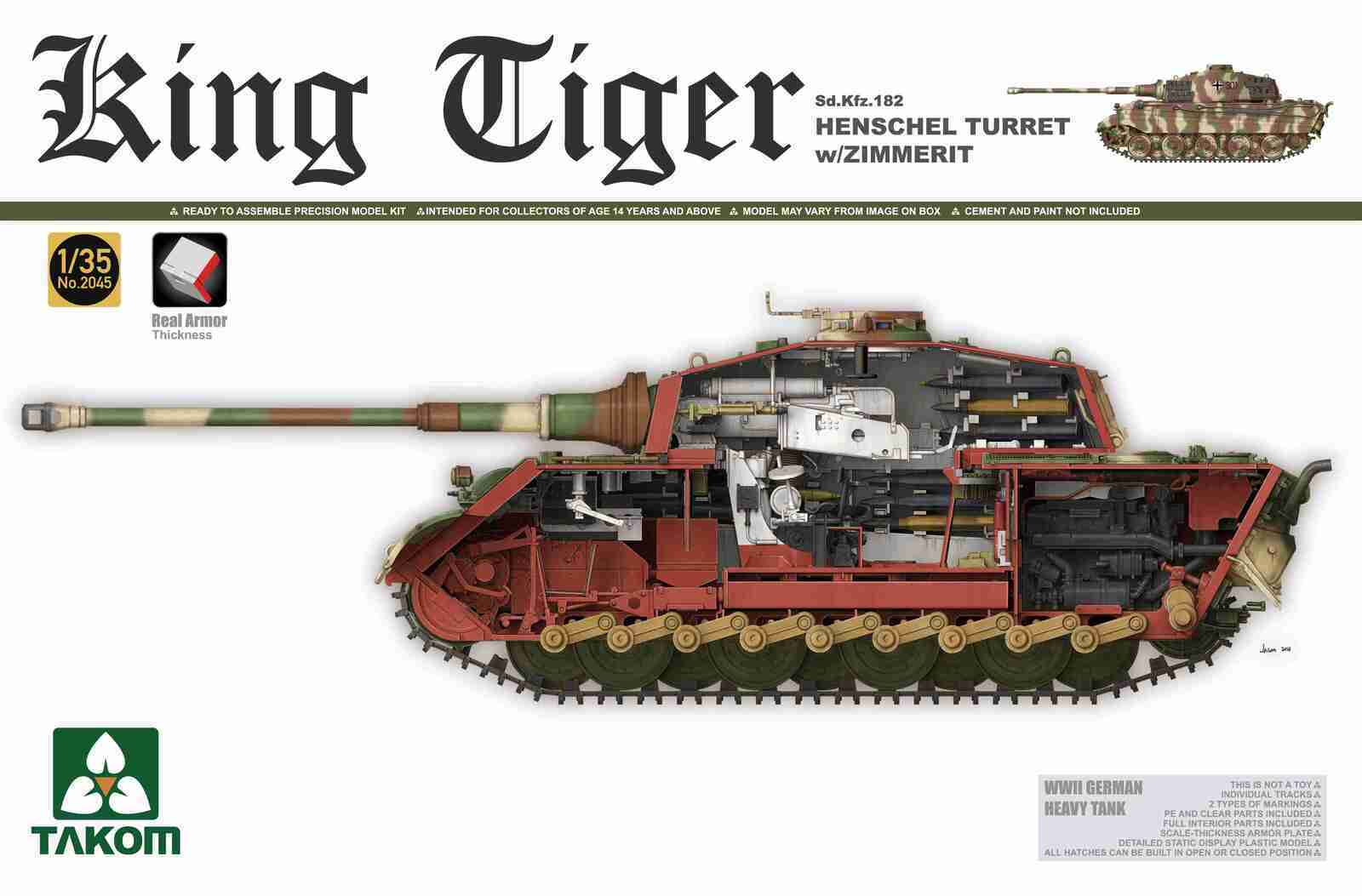 Takom 1/35 WWII German Heavy Tank Sd.Kfz.182 King Tiger Henschel Turret w/Zimmerit and interior Plastic Model Kit