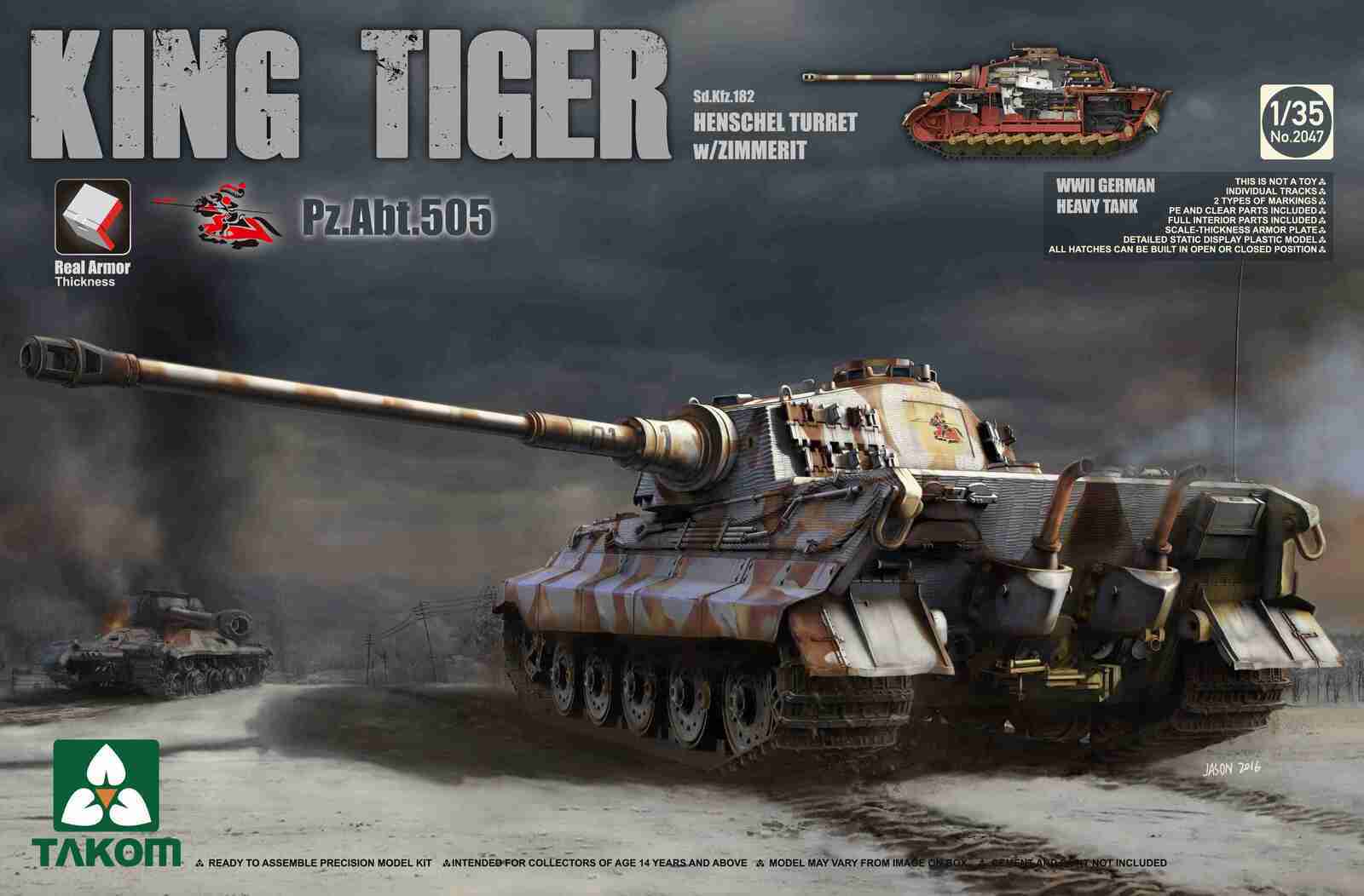 Takom 1/35 WWII German Heavy Tank Sd.Kfz.182 King Tiger Henschel Turret w/Zimmerit and interior [Pz.Abt.505 special edition] Plastic Model Kit