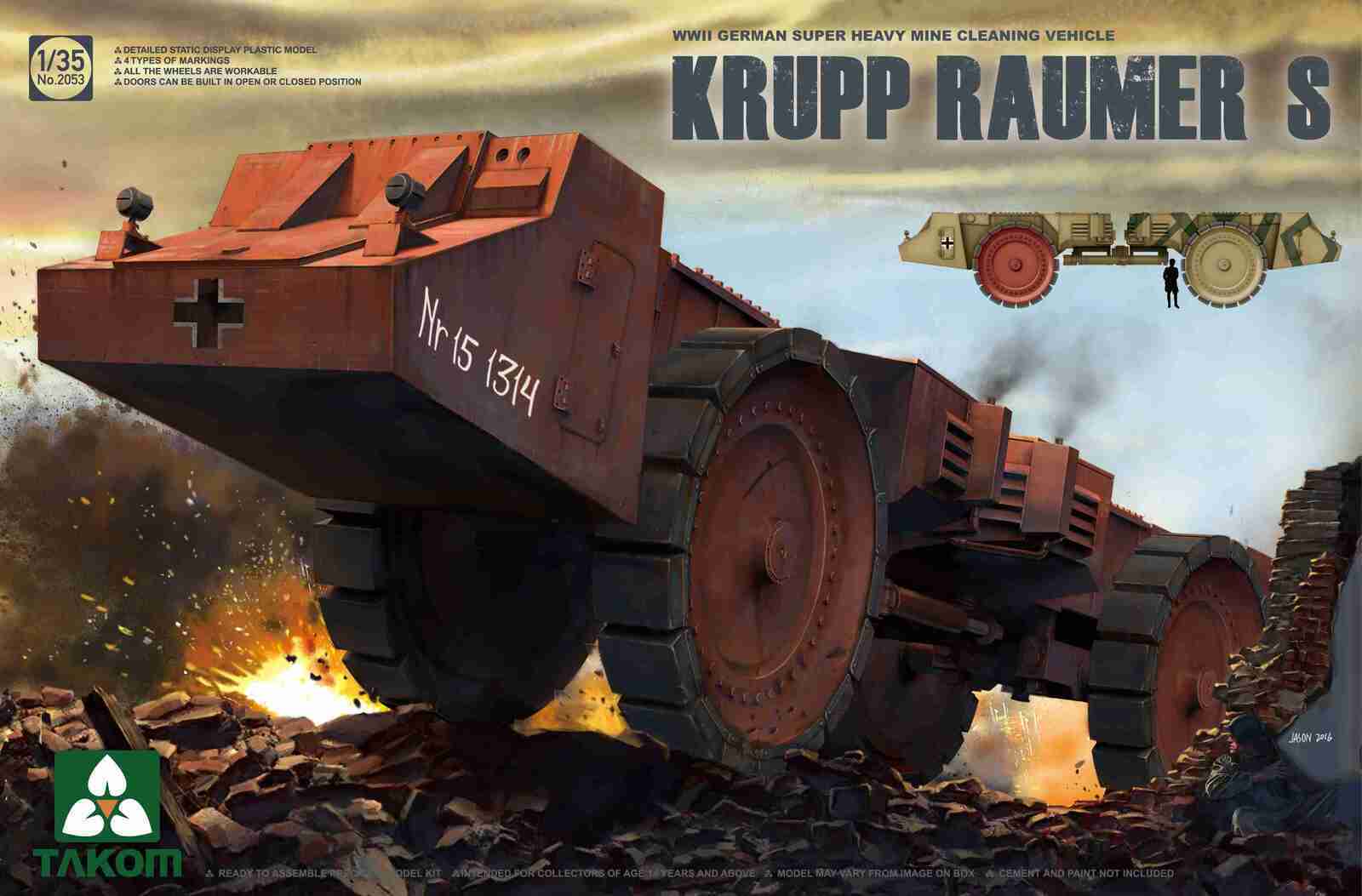 TK2053 Takom 1/35 WWII German Super Heavy Mine Clearing Vehicle Krupp Raumer S Plastic Model Kit [2053] Takom