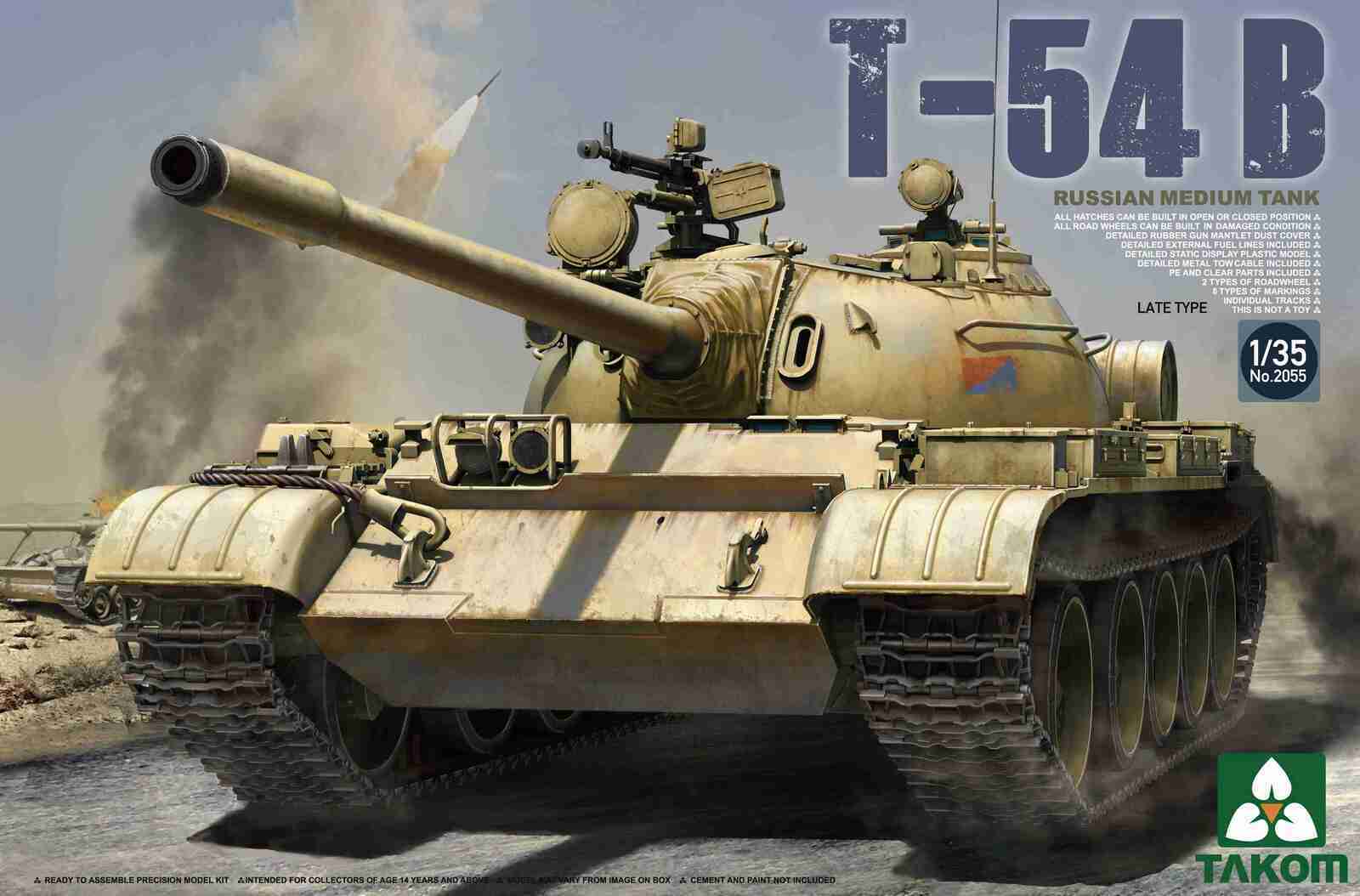 TK2055 Takom 1/35 Russian Medium Tank T-54 B Late Type Plastic Model Kit Takom