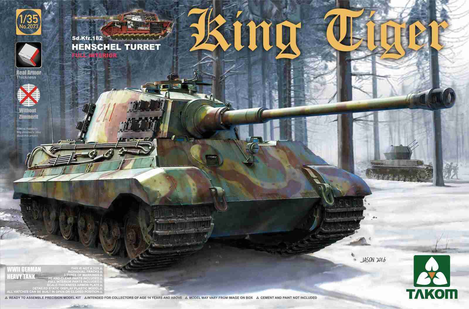Takom 1/35 WWII German Heavy Tank Sd.Kfz.182 King Tiger Henschel Turret w/interior [without Zimmerit] Plastic Model Kit