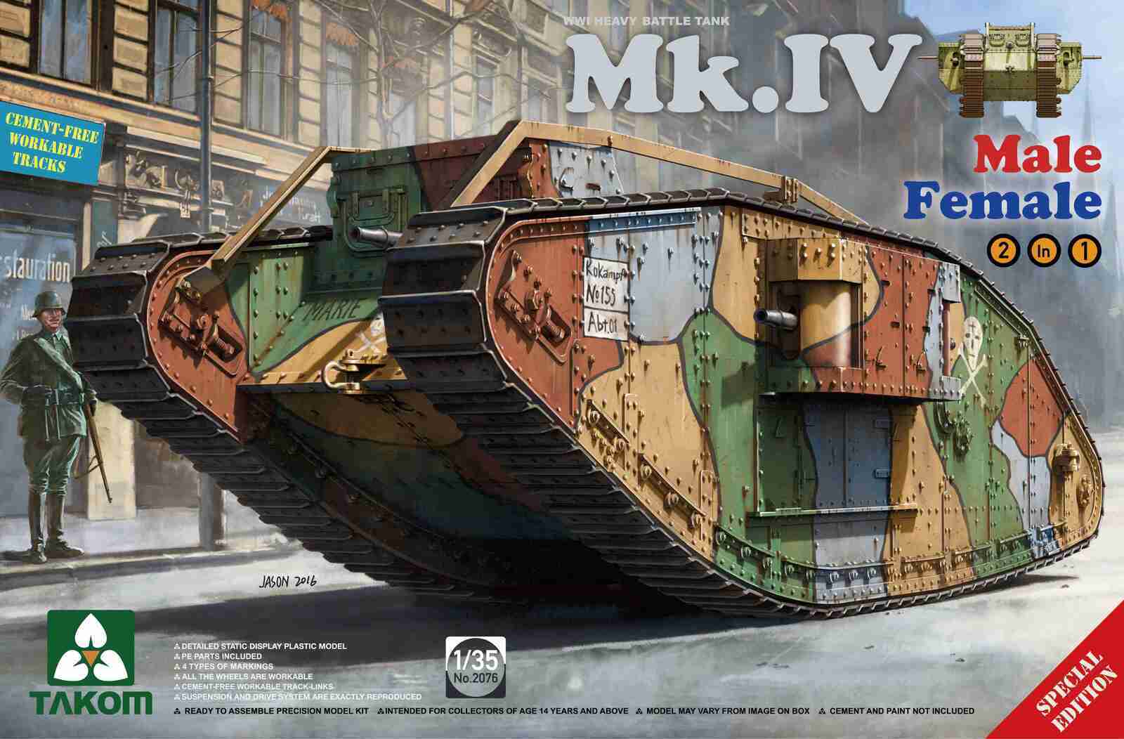 TK2076 Takom 1/35 WWI Heavy Battle Tank MkIV 2 in 1 (New Decal & Workable Tracks) Plastic Model Kit [2076] Takom