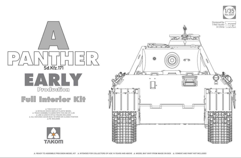 TK2097 Takom 1/35 WWII German medium Tank Sd.Kfz.171 Panther A early w/ full interior Plastic Kit