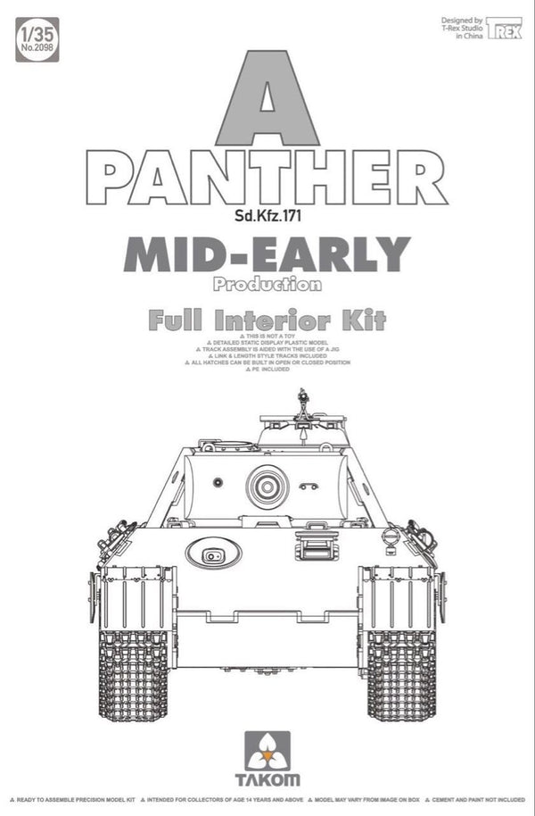 TK2098 Takom 1/35 WWII German medium Tank Sd.Kfz.171 Panther A mid-early w/ full interior Plastic Kit