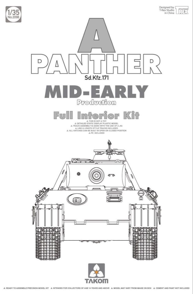 TK2098 Takom 1/35 WWII German medium Tank Sd.Kfz.171 Panther A mid-early w/ full interior Plastic Kit