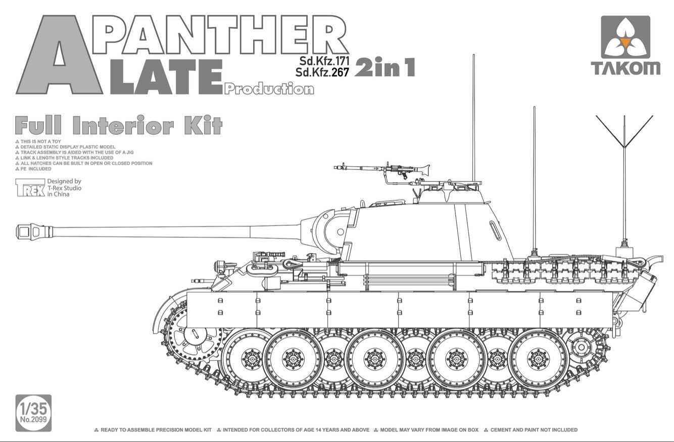 Takom 1/35 WWII German medium Tank Sd.Kfz.171/267 Panther A late production w/ full interior kit 2 in 1 Plastic Model Kit
