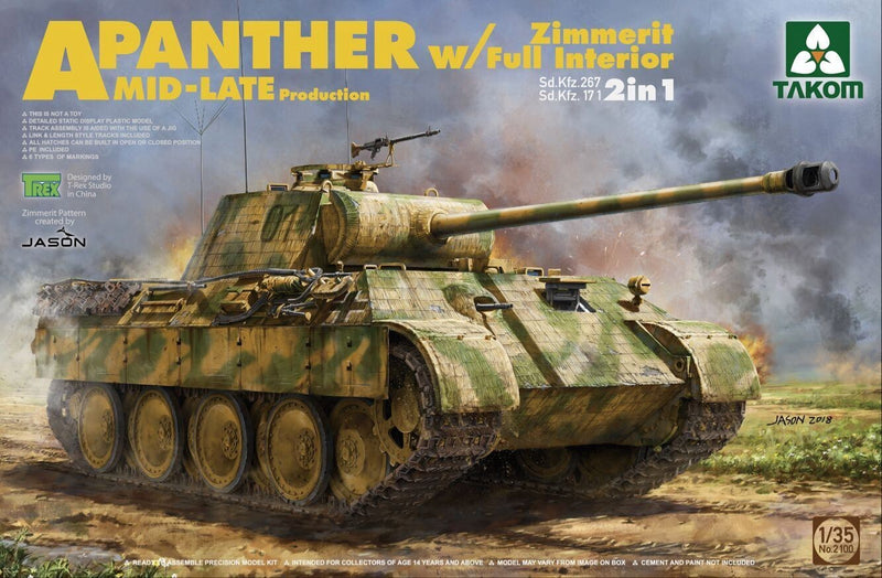 TK2100 Takom 1/35 WWII Sd.Kfz.171/267 Panther A Mid/late w/ Zimmerit/ full interior kit 2 in 1 Takom