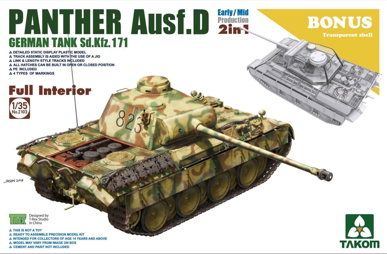 TK2103 Takom 1/35 WWII German medium Tank Sd.Kfz.171 Panther Ausf.D Early/Mid w/full int. 2 in 1 Kit Takom