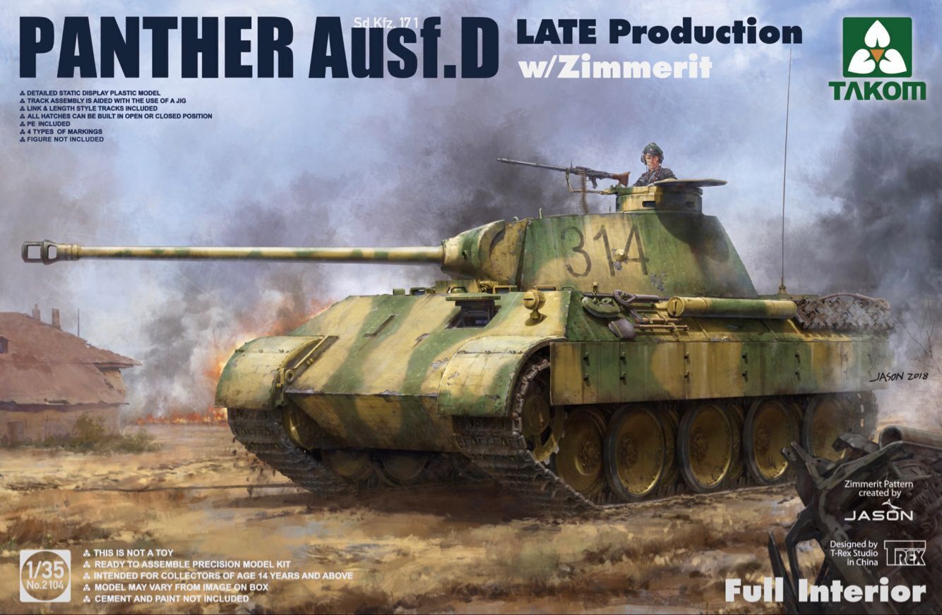 TK2104 Takom 1/35 Sd.Kfz.171 Panther Ausf.D Late w/ Zimmerit/full interior Plastic Model Kit Takom