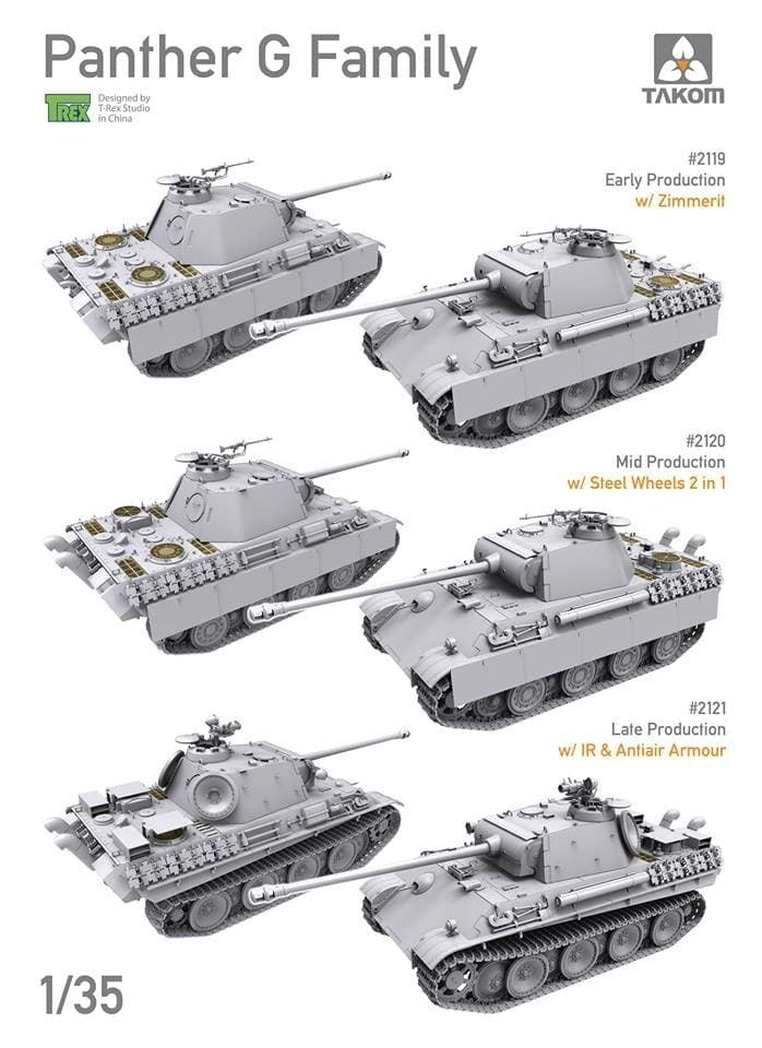 Takom 1/35 WWII German medium Tank Panther Ausf.G late production w/ IR &Air Defense Armour Plastic Model Kit