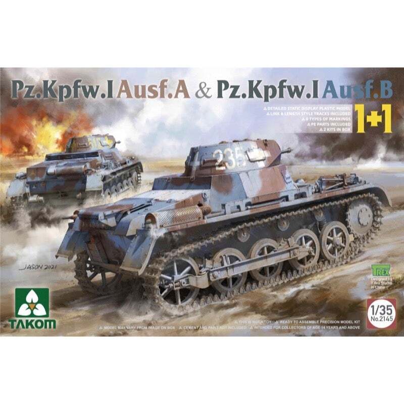 TK2145 Takom 1/35 Pz.Kpfw.I Ausf.A &  Pz.Kpfw.I Ausf. B (1+1) Plastic Model Kit [2145] Takom