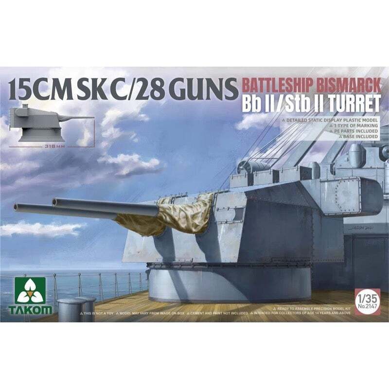 TK2147 Takom 1/35 15CMSK C/28 Guns Battleship Bismarck BB II / STB II Turret Plastic Model Kit