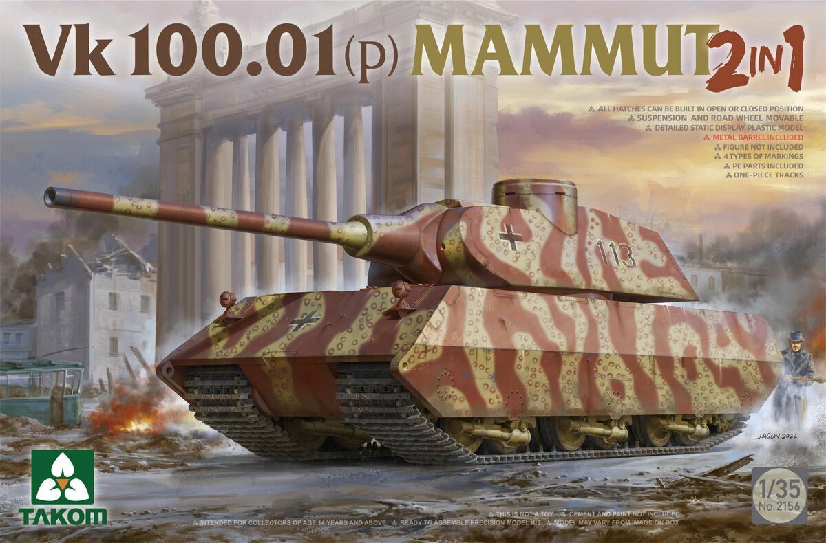 TK2156 Takom 1/35 Vk 100.01(p) MAMMUT 2 in 1 Plastic Model Kit [2156] Takom