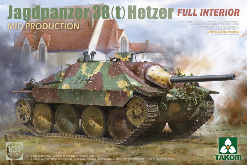 TK2171 Takom 1/35 Jagdpanzer 38(t) Hetzer Mid Production w/ Full Interior Plastic Model Kit
