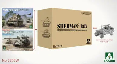 Takom 1/35 Sherman² Box M4A1(76W) VVSS Late Production+M51 "DEGEM ALEF"+US Army1/4Ton Utility Truck & MP Figure Plastic Model Kit