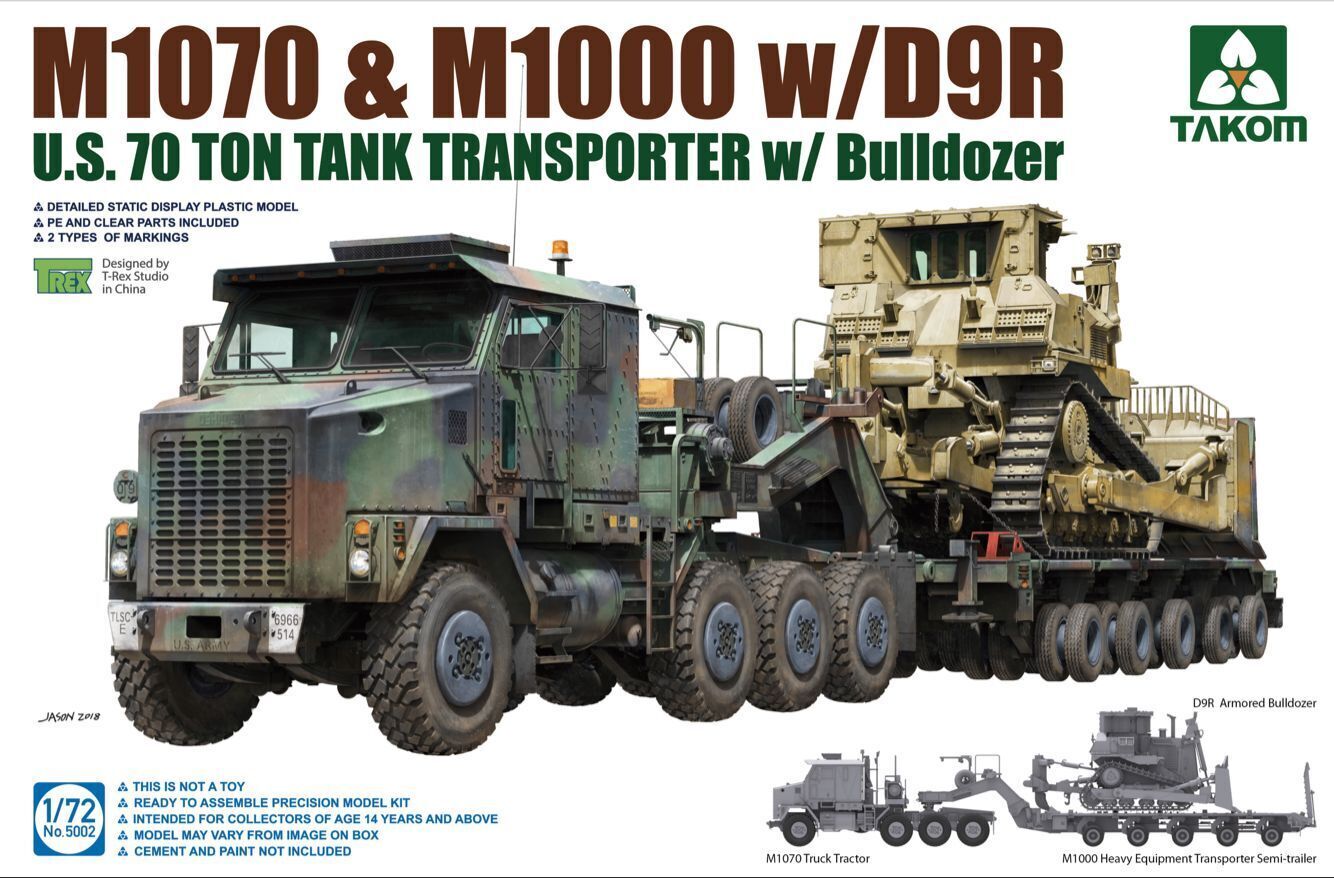TK5002 Takom 1/72 U.S. M1070&M1000 w/D9R 70 Ton Tank Transporter w/Bulldozer Plastic Model Kit Takom