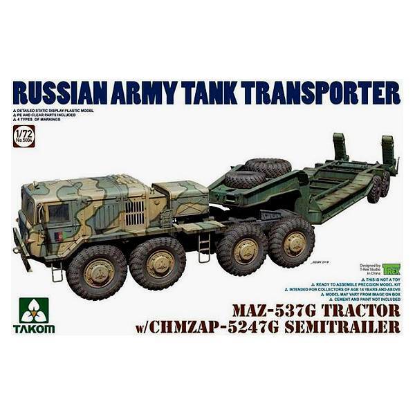 TK5004 Takom 1/72 MAZ-537G TRACTOR w/CHMZAP-5247G SEMITRRAILER Plastic Model Kit Takom